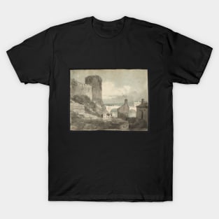 A Road with Houses and a Bridge over a River beneath the Walls of a Castle T-Shirt